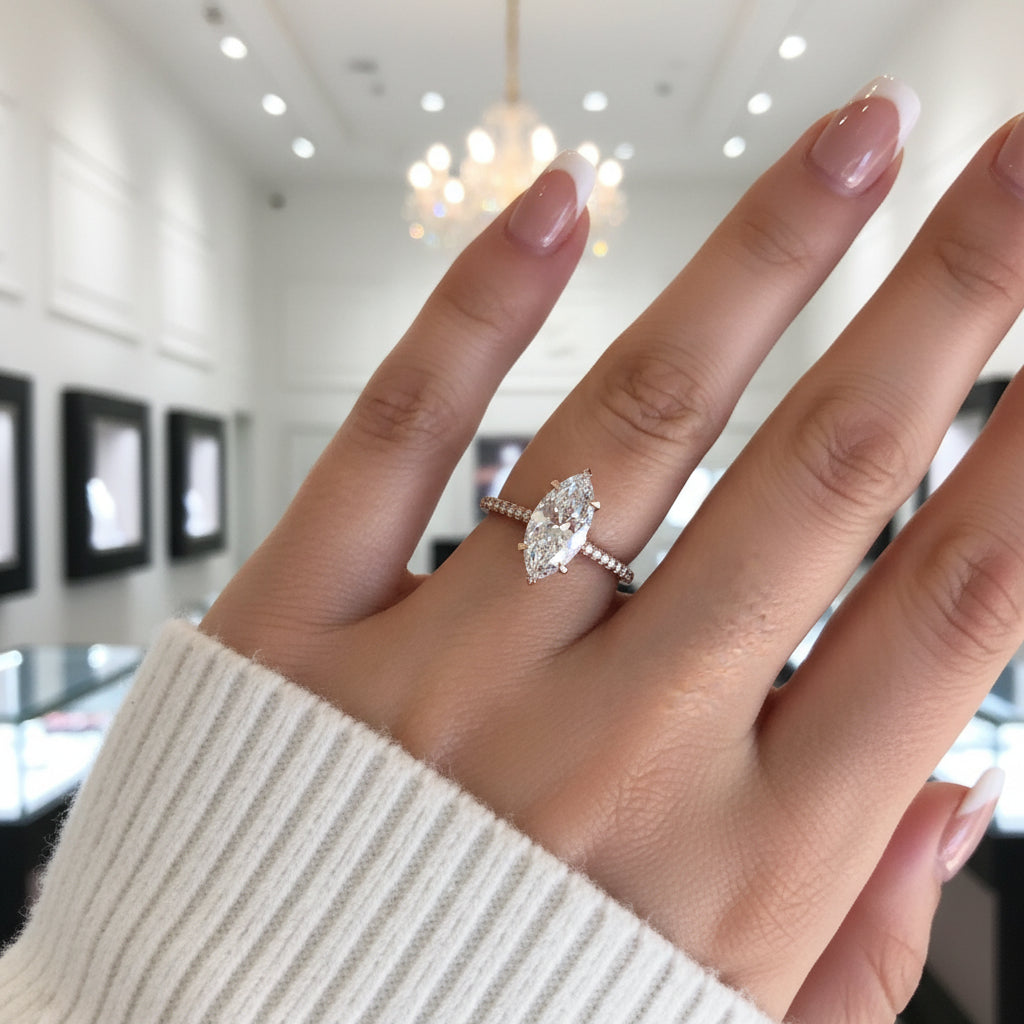 Rose Gold 1.5ct Marquise Cut Engagement Ring-Black Diamonds New York