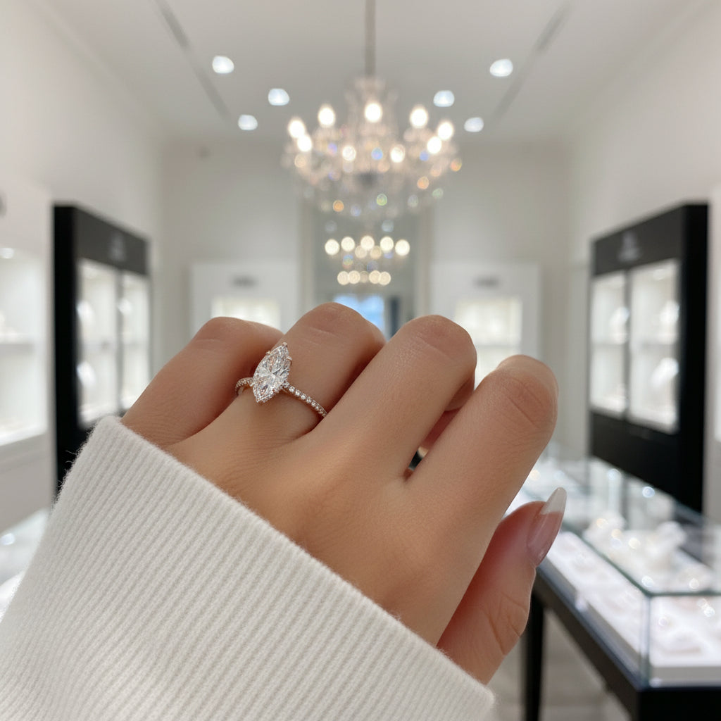 Rose Gold 1.5ct Marquise Cut Engagement Ring-Black Diamonds New York