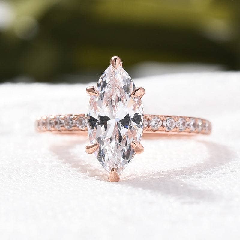 Rose Gold 1.5ct Marquise Cut Engagement Ring - Black Diamonds New York