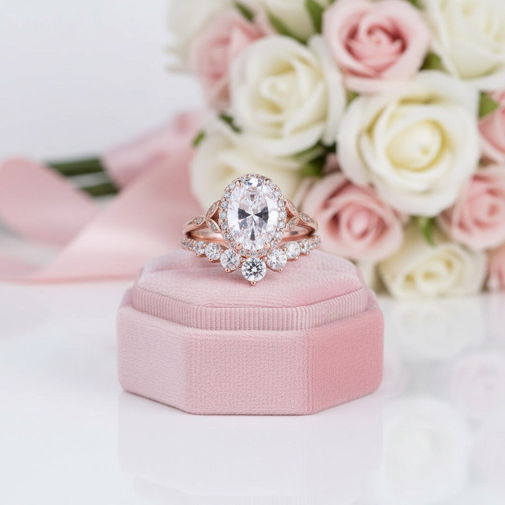 Rose Gold 2.0ct Oval Cut Women's Wedding Set-Black Diamonds New York