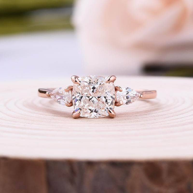 Rose Gold 2.0ct Cushion Cut Three Stone Diamond Engagement Ring-Black Diamonds New York