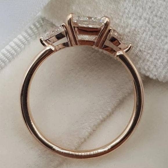 Rose Gold 2.0ct Cushion Cut Three Stone Engagement Ring