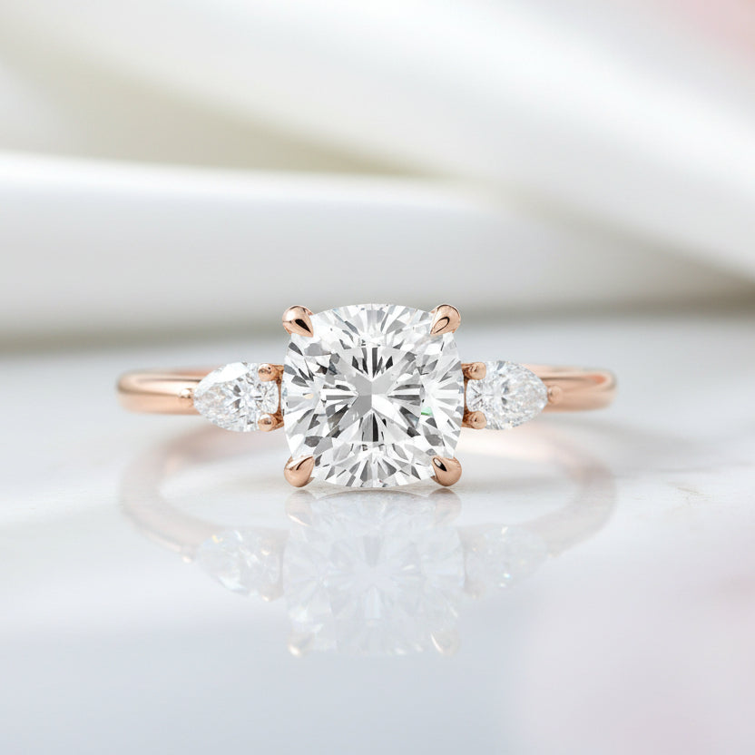 Rose Gold 2.0ct Cushion Cut Three Stone Diamond Engagement Ring-Black Diamonds New York