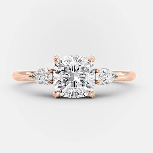 Rose Gold 2.0ct Cushion Cut Three Stone Certified Moissanite Engagement Ring - Black Diamonds New York