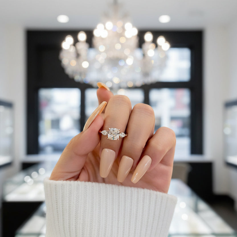 Rose Gold 2.0ct Cushion Cut Three Stone Diamond Engagement Ring-Black Diamonds New York