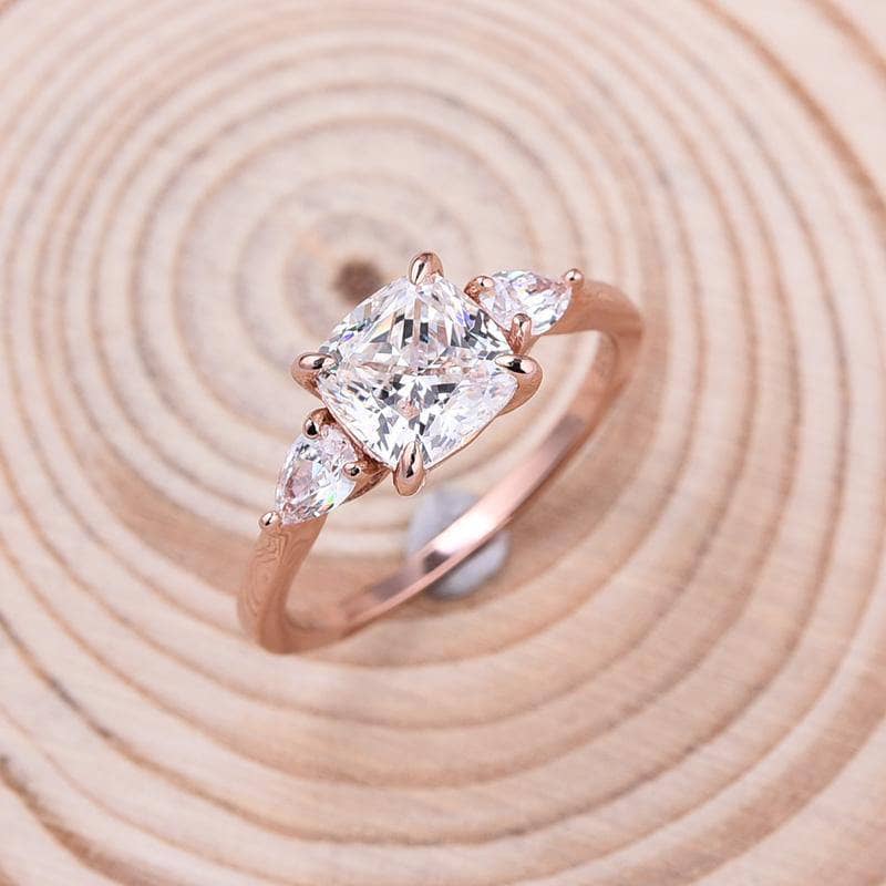 Rose Gold 2.0ct Cushion Cut Three Stone Diamond Engagement Ring-Black Diamonds New York