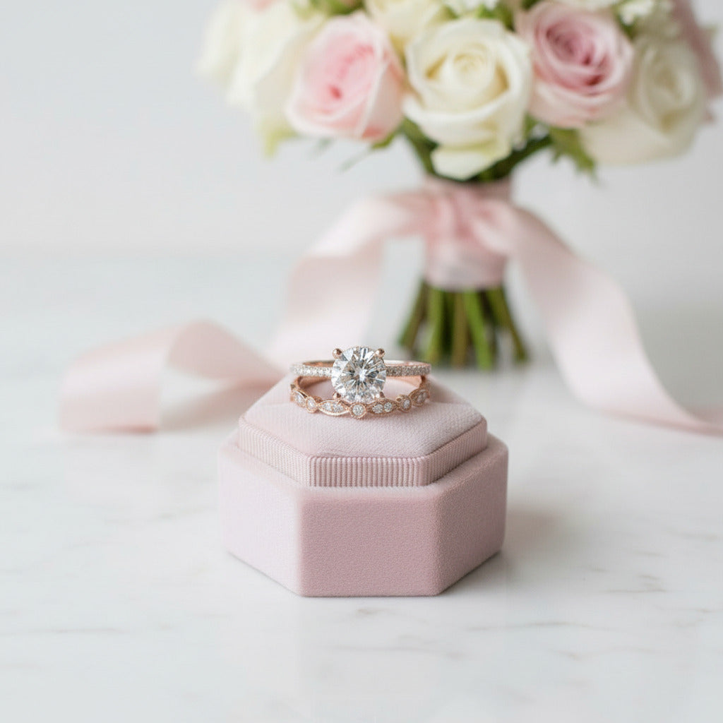 Rose Gold 2.0ct Round Cut Art Deco Bridal Set-Black Diamonds New York