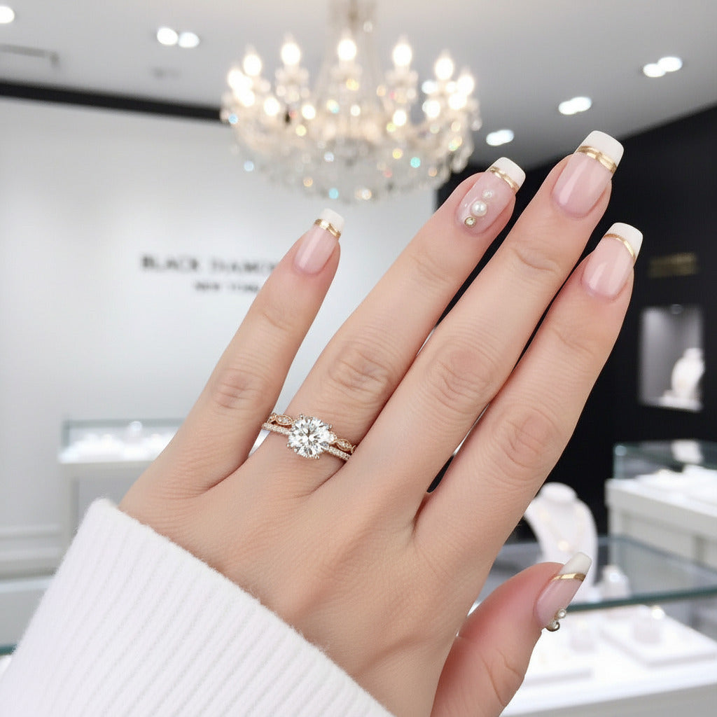 Rose Gold 2.0ct Round Cut Art Deco Bridal Set-Black Diamonds New York