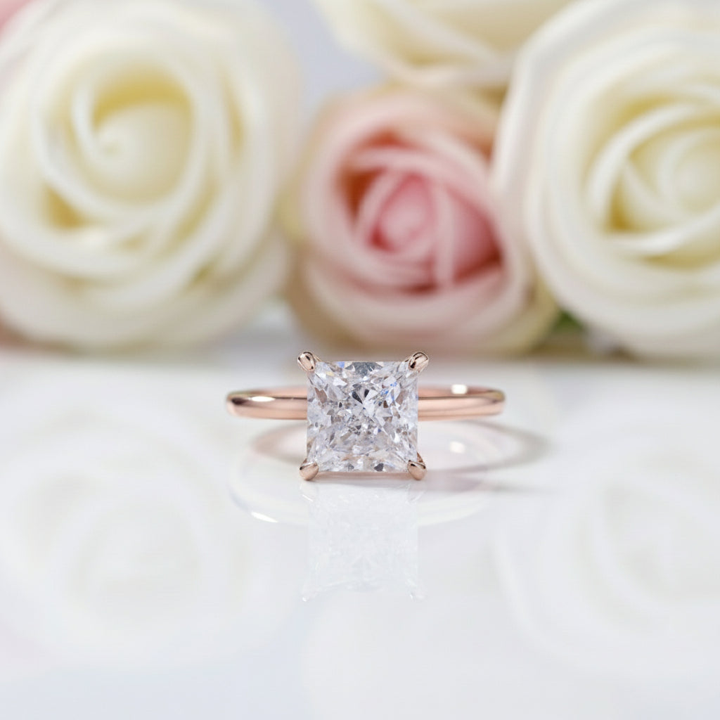 VIP UPGRADE- Rose Gold 2.5 Carat Princess Cut Engagement Ring Set (Aftersale Service)-Black Diamonds New York