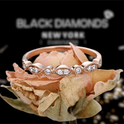 Rose Gold 2.5 Carat Princess Cut Engagement Ring Set - Black Diamonds New York