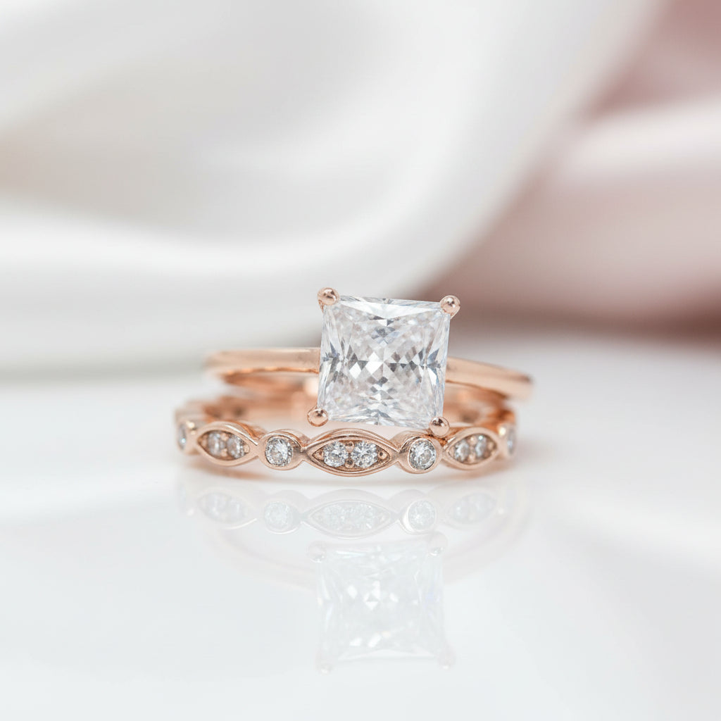 VIP UPGRADE- Rose Gold 2.5 Carat Princess Cut Engagement Ring Set (Aftersale Service)-Black Diamonds New York