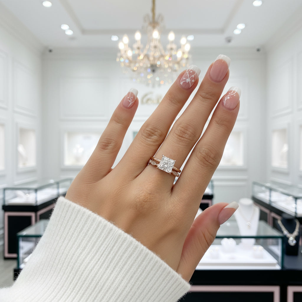 VIP UPGRADE- Rose Gold 2.5 Carat Princess Cut Engagement Ring Set (Aftersale Service)-Black Diamonds New York