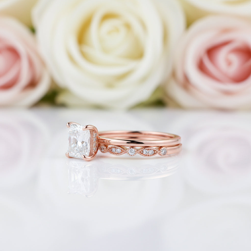 VIP UPGRADE- Rose Gold 2.5 Carat Princess Cut Engagement Ring Set (Aftersale Service)-Black Diamonds New York