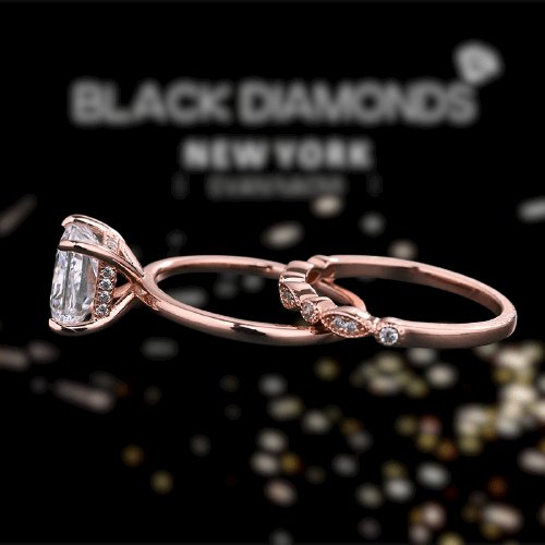 Rose Gold 2.5 Carat Princess Cut Engagement Ring Set-Black Diamonds New York