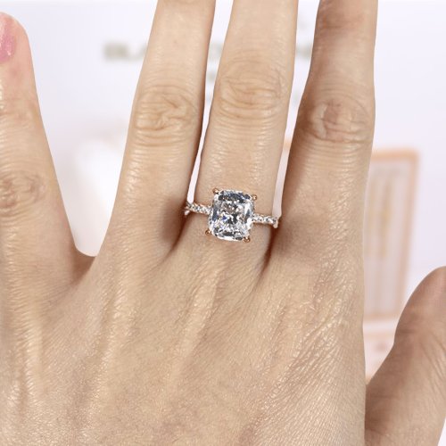 Rose Gold 3.0ct Cushion Cut White Sapphire Engagement Ring - Black Diamonds New York