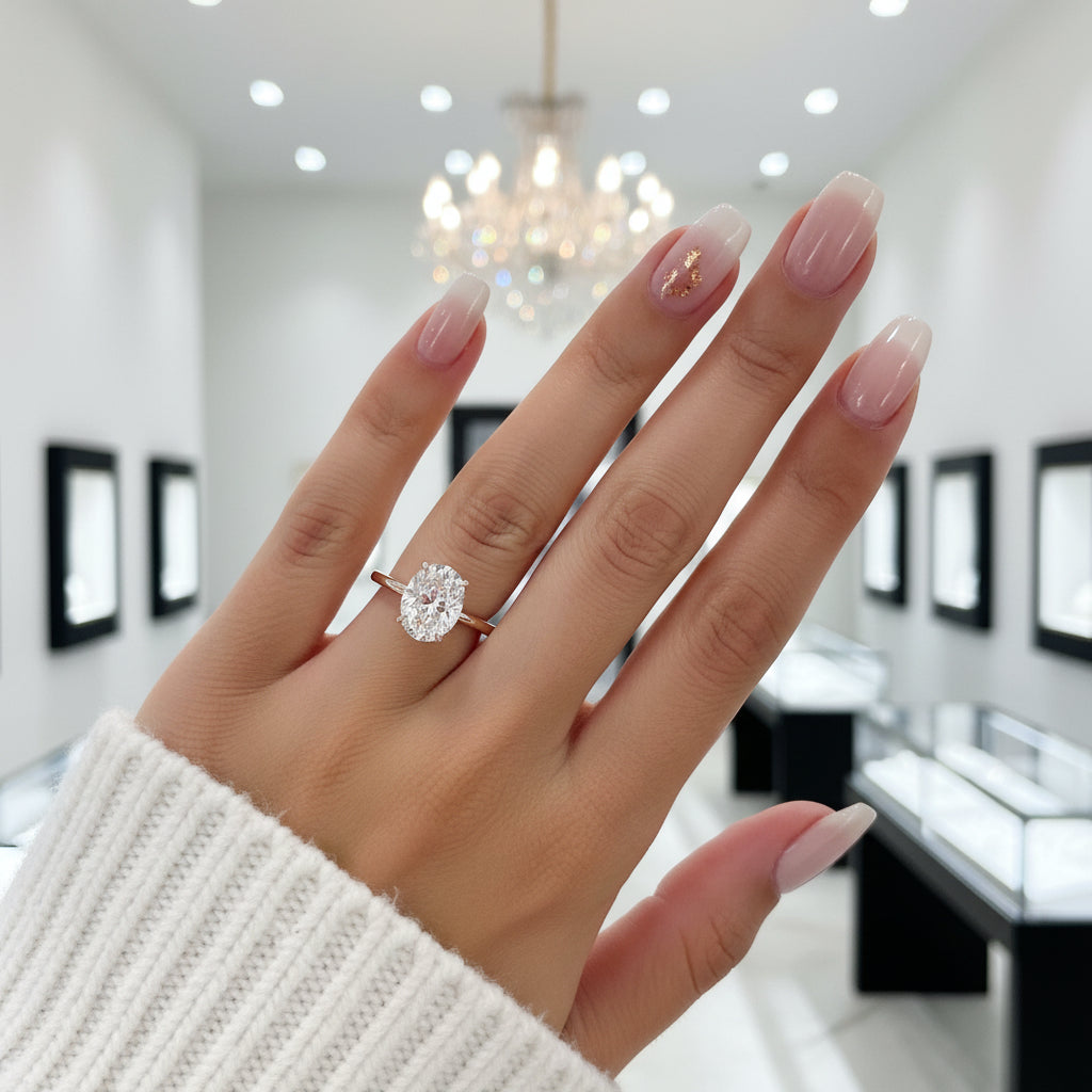 Rose Gold 3.50ct Oval Cut Solitaire Engagement Ring-Black Diamonds New York