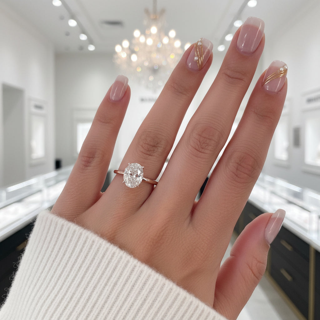 Rose Gold 3.50ct Oval Cut Solitaire Engagement Ring-Black Diamonds New York