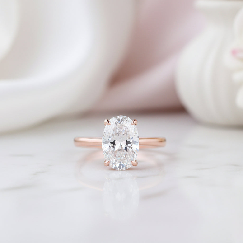 Rose Gold 3.50ct Oval Cut Solitaire Engagement Ring-Black Diamonds New York