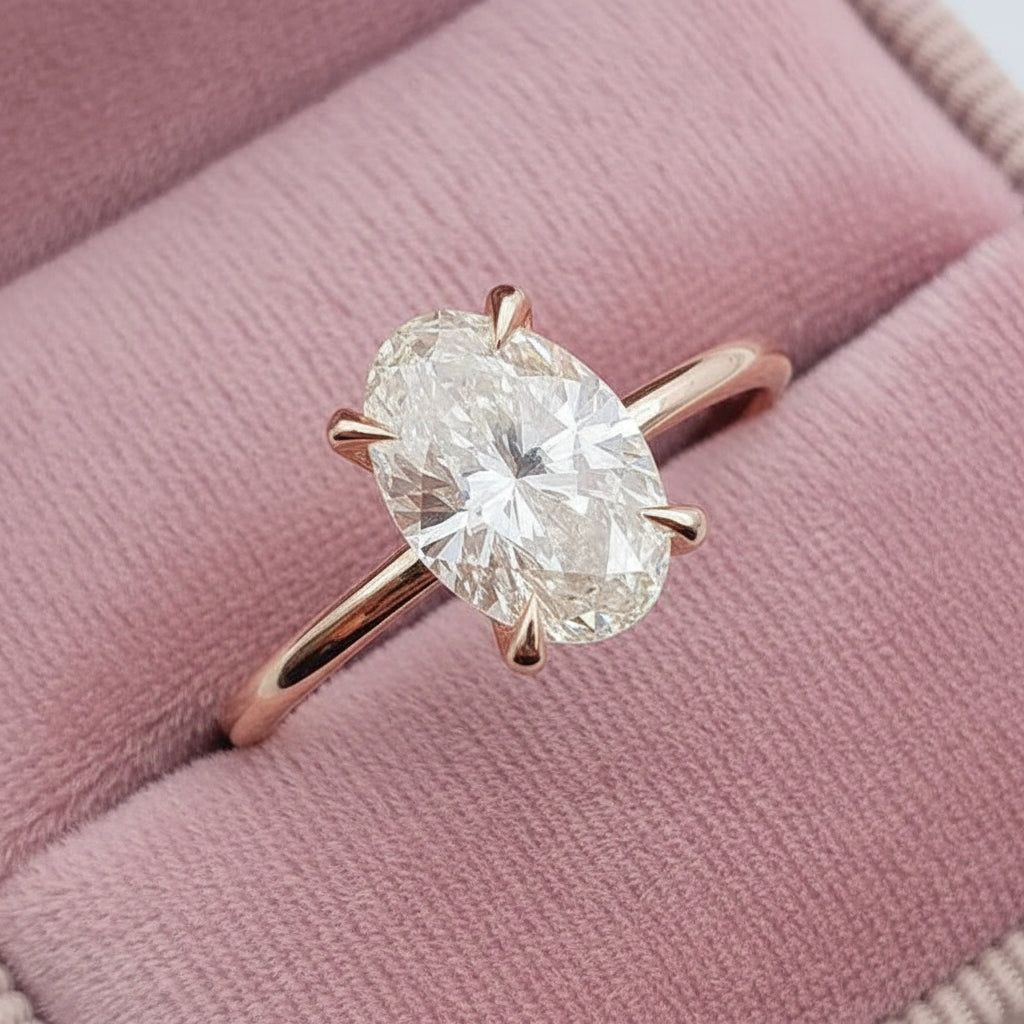 Rose Gold 3.50ct Oval Cut Solitaire Engagement Ring-Black Diamonds New York
