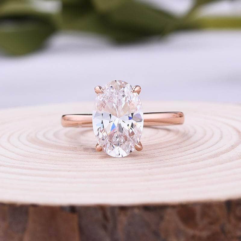 Rose Gold 3.50ct Oval Cut Solitaire Engagement Ring - Black Diamonds New York