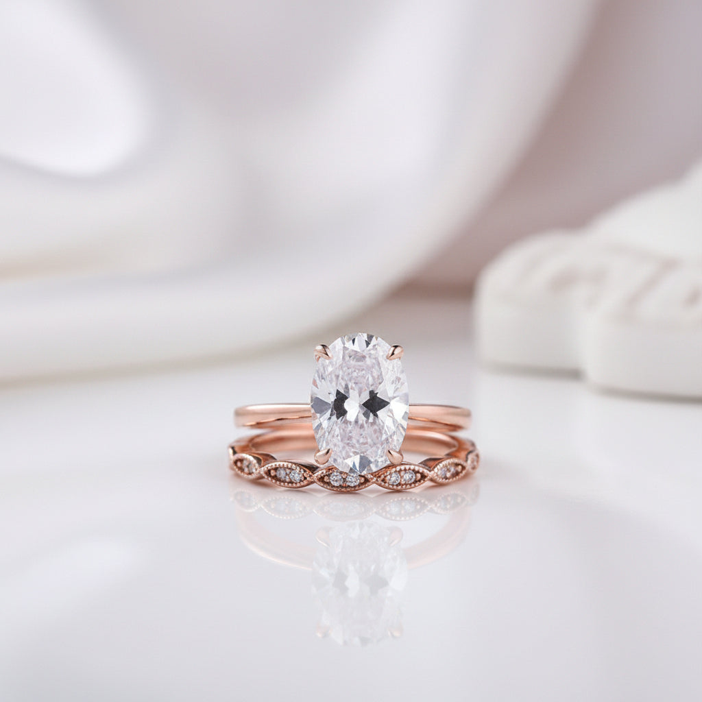 Rose Gold 3.50ct Oval Cut Solitaire Wedding Set-Black Diamonds New York