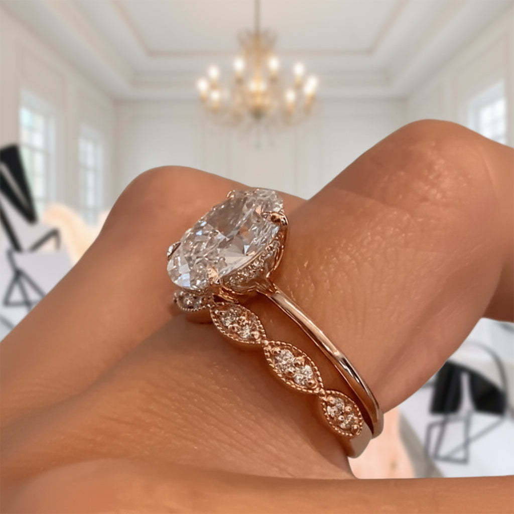 Rose Gold 3.50ct Oval Cut Solitaire Wedding Set-Black Diamonds New York