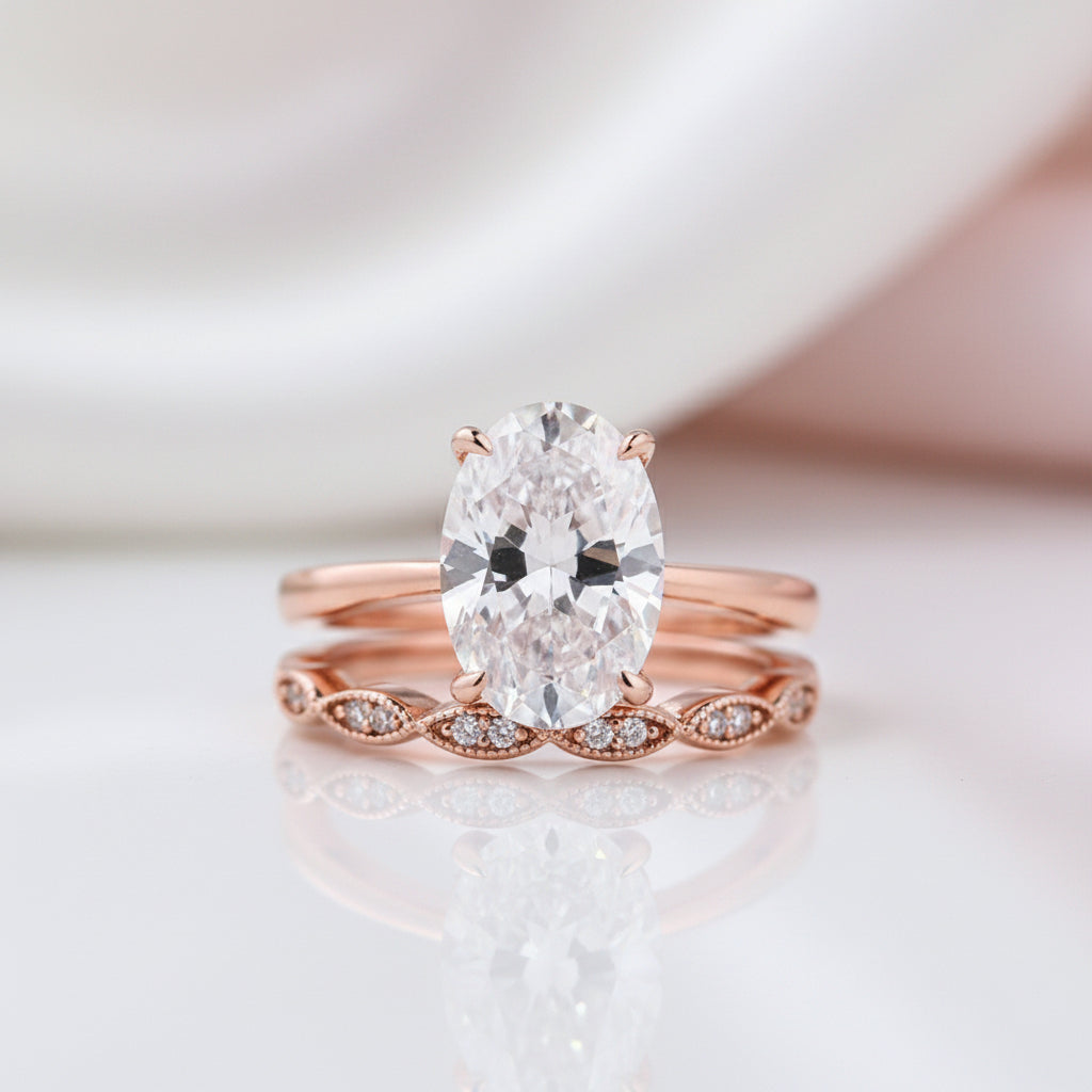 Rose Gold 3.50ct Oval Cut Solitaire Wedding Set-Black Diamonds New York