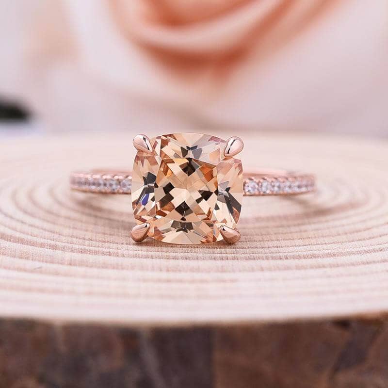 Rose Gold 3.5ct Champagne Stone Cushion Cut Engagement Ring-Black Diamonds New York