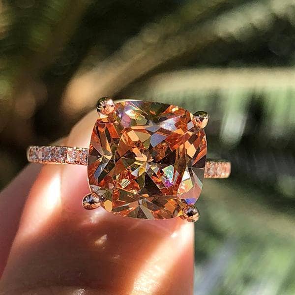 Rose Gold 3.5ct Champagne Stone Cushion Cut Engagement Ring-Black Diamonds New York