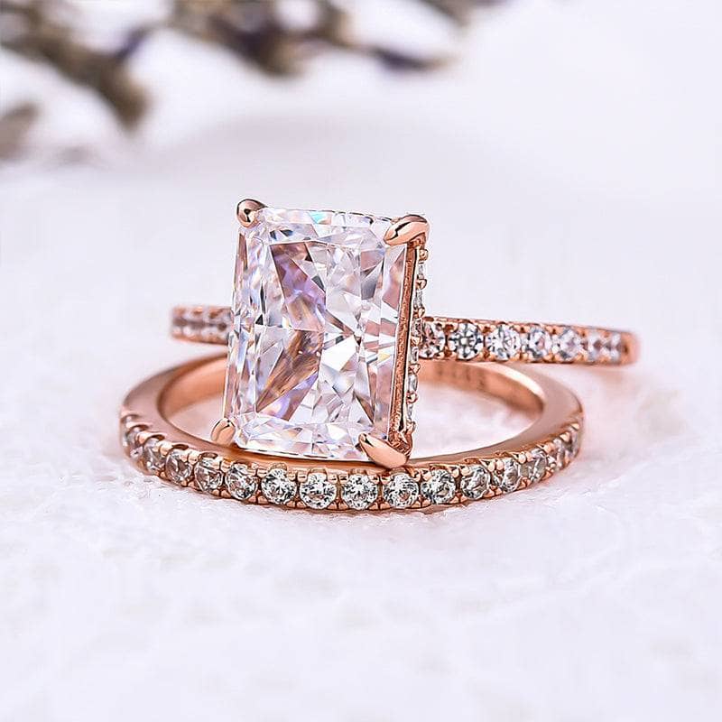 VIP Upgrade- Rose Gold 3.5ct Radiant Cut Wedding Ring Set (Aftersale Service)-Black Diamonds New York
