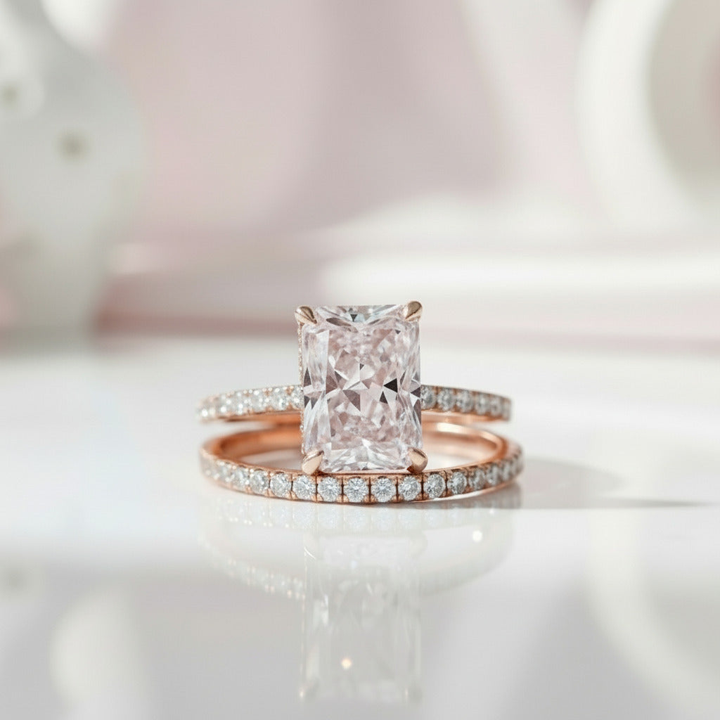 VIP Upgrade- Rose Gold 3.5ct Radiant Cut Wedding Ring Set (Aftersale Service)-Black Diamonds New York