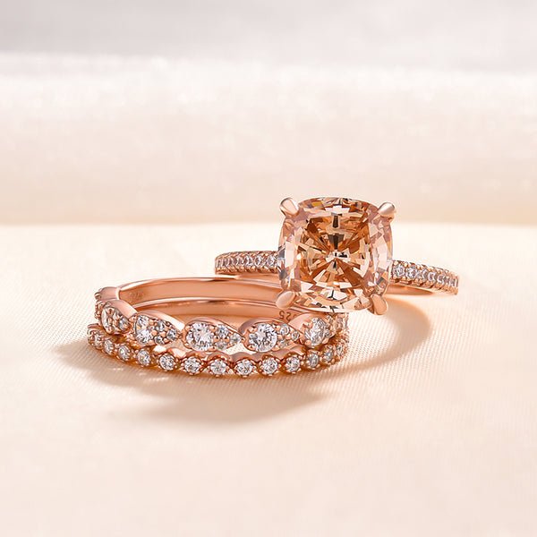 Luxury 3 Pcs Ring Sets For Women Rose Gold Filled Champagne