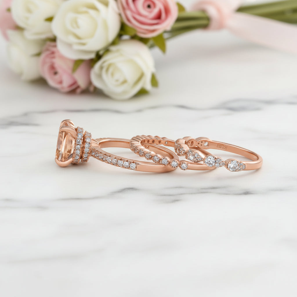 Rose Gold Plated Water Drop Champagne Stone Fashion Ring, Wedding Or Engagement Style, Sizes 6-10, Huitan