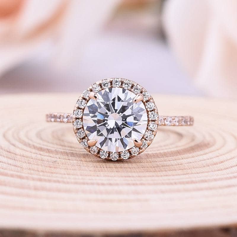 Rose Gold Art Deco Halo Round Cut Wedding Ring Set - Black Diamonds New York