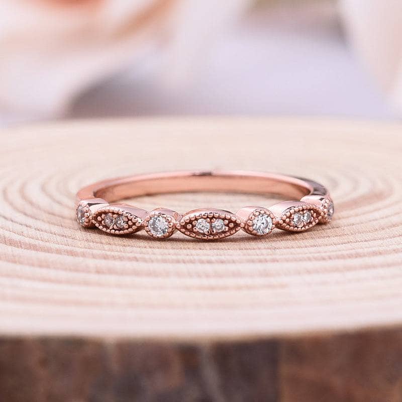 Rose Gold Art Deco Halo Round Cut Wedding Ring Set-Black Diamonds New York