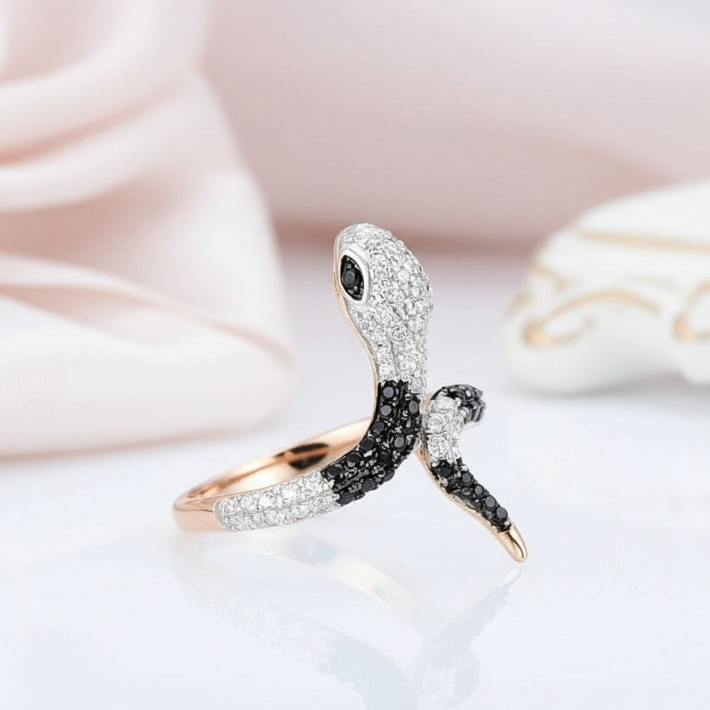 Rose Gold Black Spinel with Diamond Option Snake Ring-Black Diamonds New York