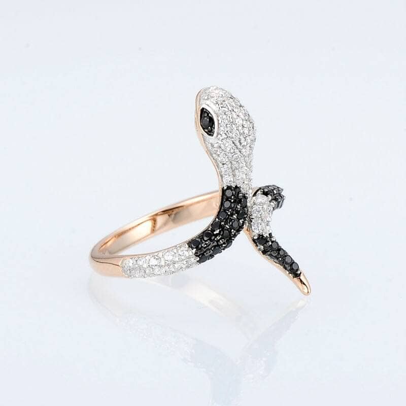 Rose Gold Black Spinel with EVN Stone Snake Ring-Black Diamonds New York