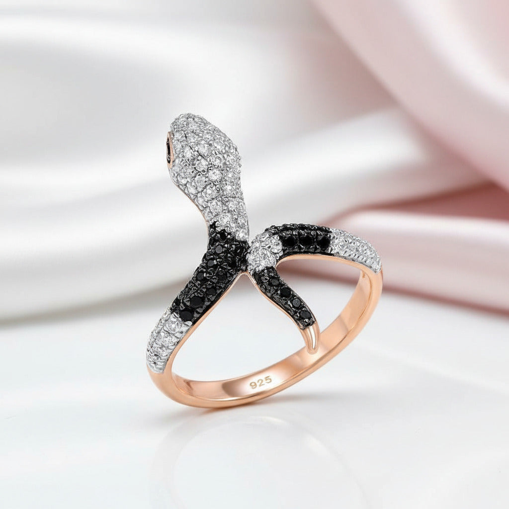 Rose Gold Black Spinel with Diamond Option Snake Ring-Black Diamonds New York