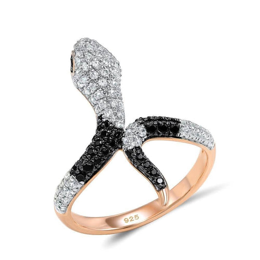 Rose Gold Black Spinel with Created Diamond Snake Ring-Black Diamonds New York