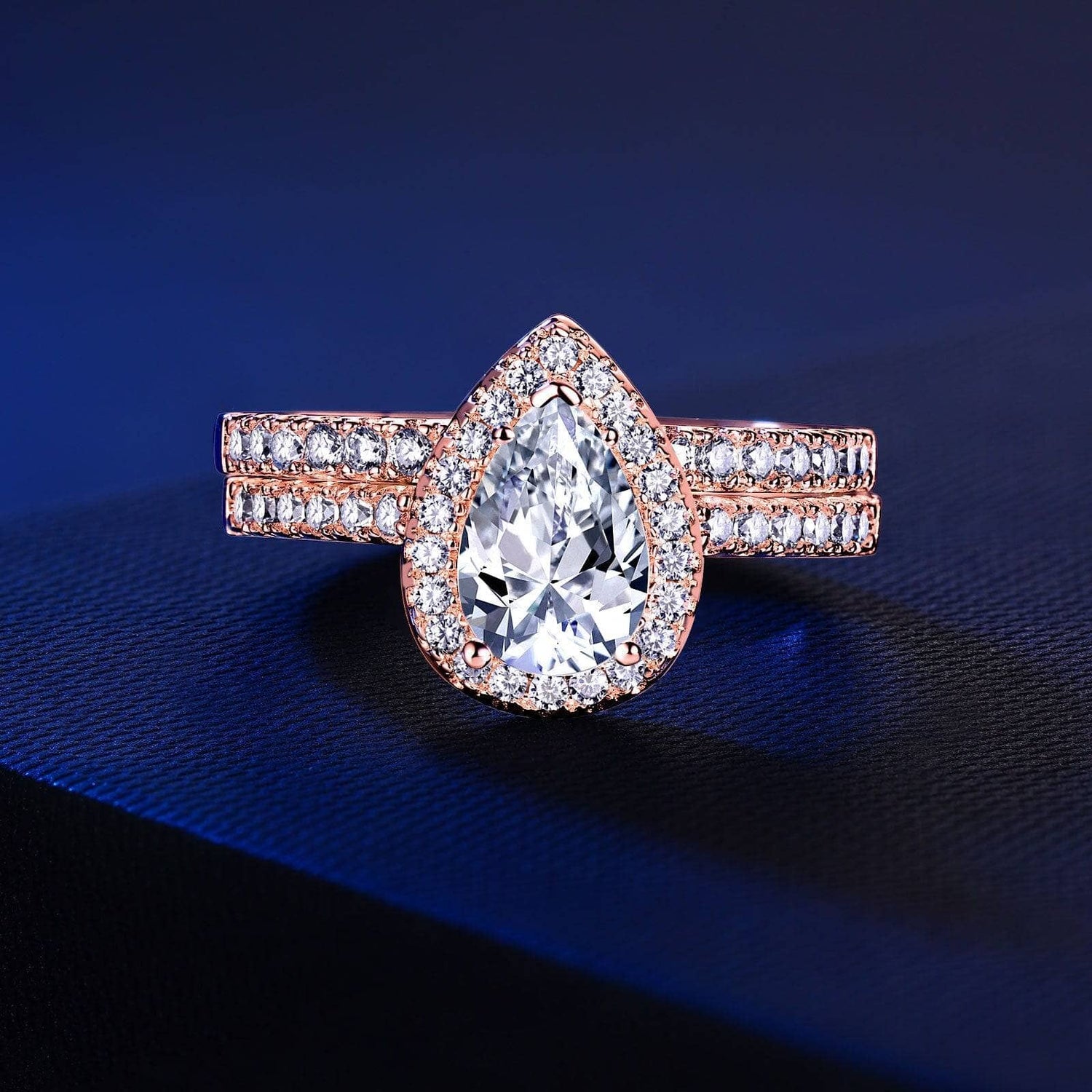Rose Gold Bridal Set Perfect Cut Created Diamond Engagement Ring-Black Diamonds New York