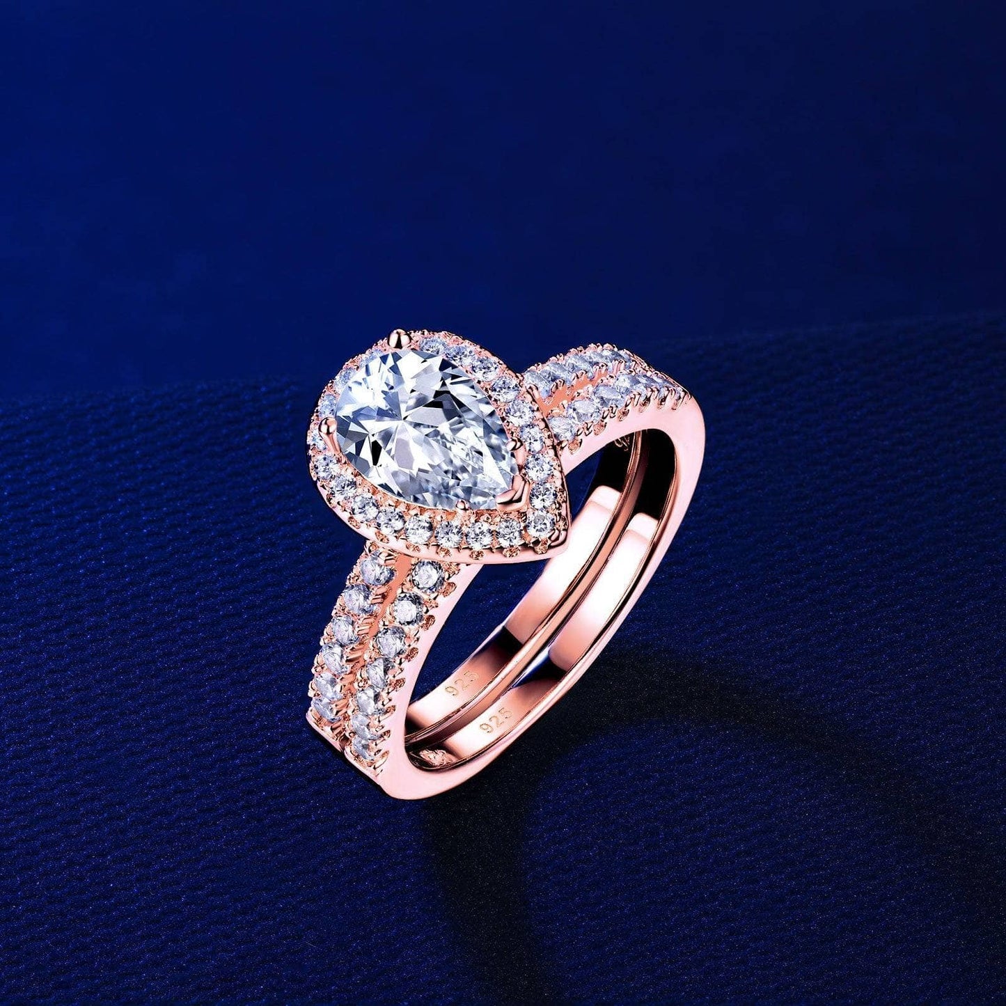 Rose Gold Bridal Set Perfect Cut EVN Stone Engagement Ring - Black Diamonds New York