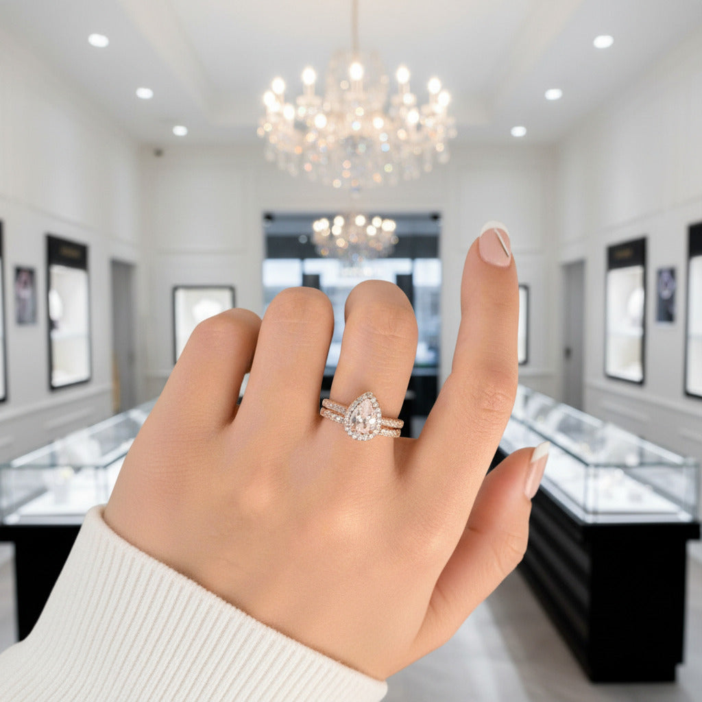 Rose Gold Pear Cut Diamond Option Engagement Ring Set-Black Diamonds New York
