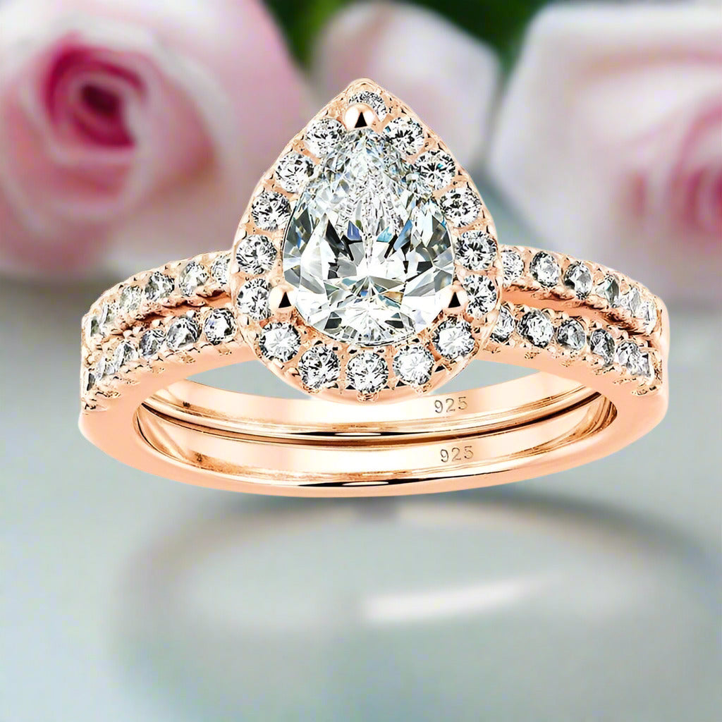 Rose Gold Pear Cut Diamond Engagement Ring Set-Black Diamonds New York