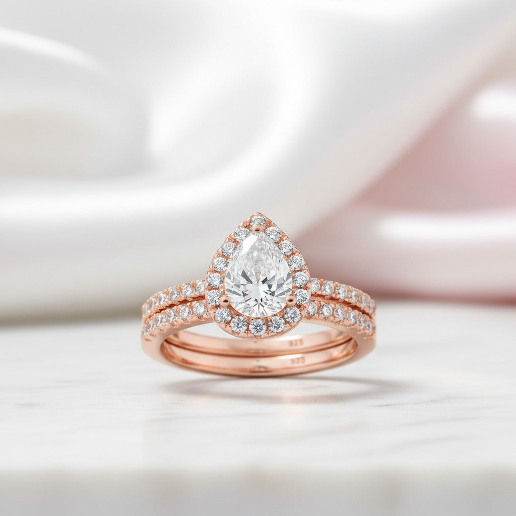 Rose Gold Pear Cut Diamond Option Engagement Ring Set-Black Diamonds New York