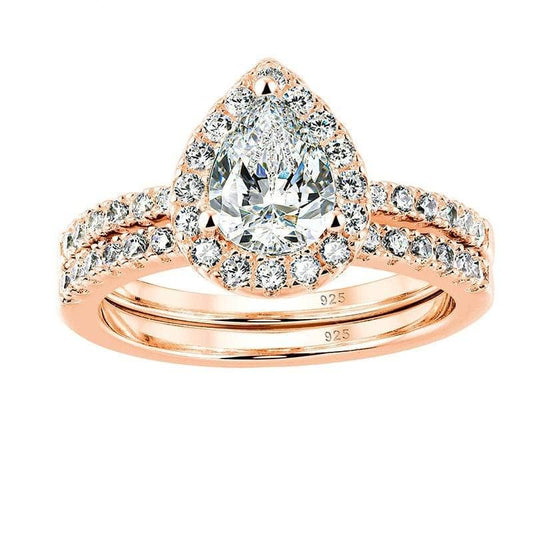 Rose Gold Bridal Set Perfect Cut Created Diamond Engagement Ring-Black Diamonds New York