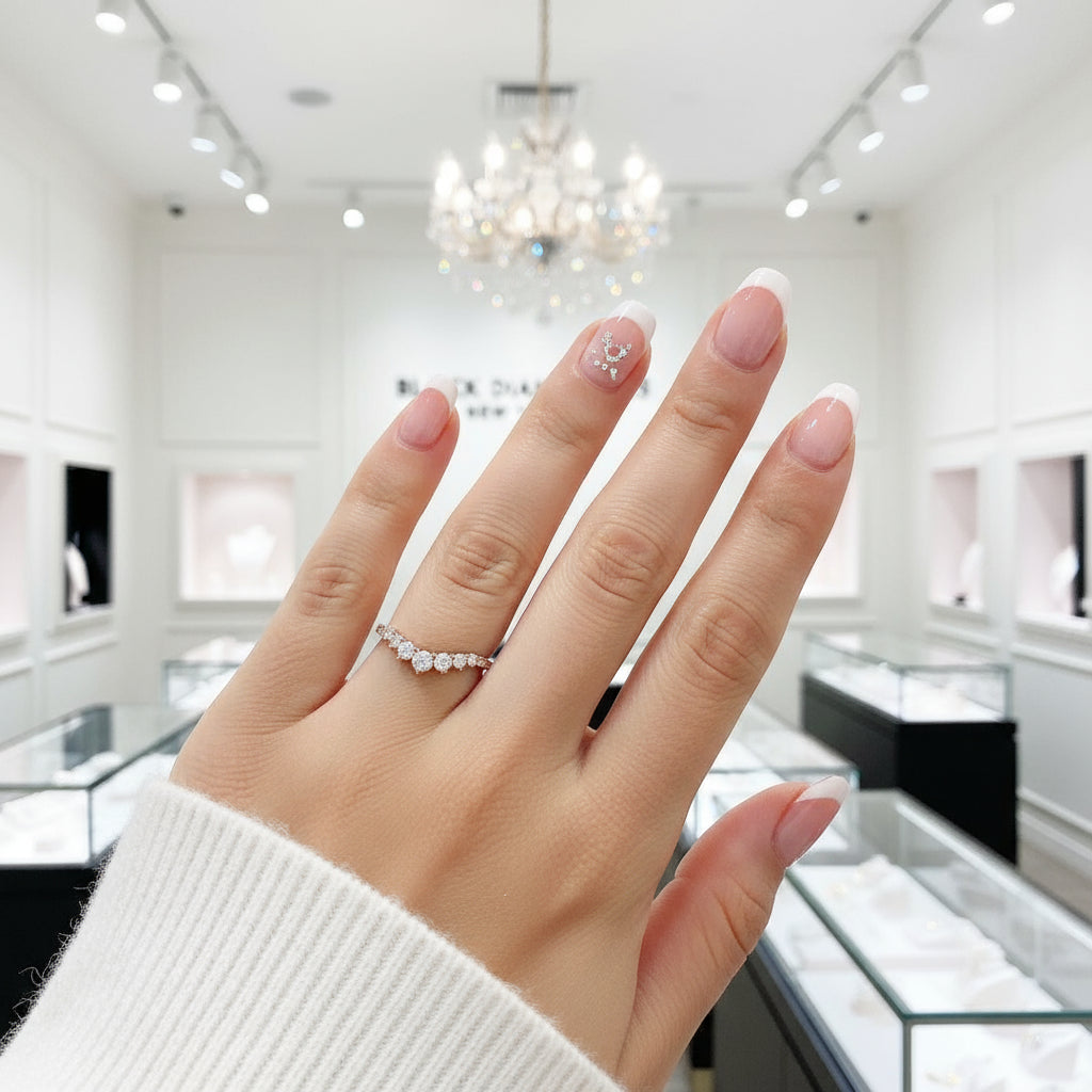 Rose Gold Chic Thin V Shaped Stacking Wedding Band-Black Diamonds New York