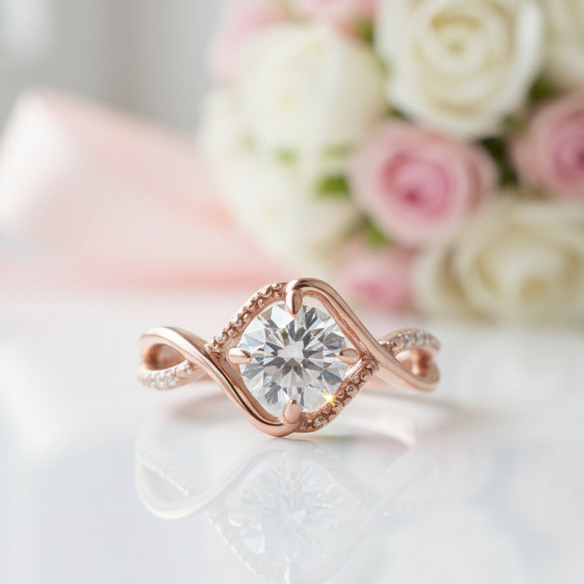 Rose Gold Classic 1.0ct Round Cut Wedding Set-Black Diamonds New York