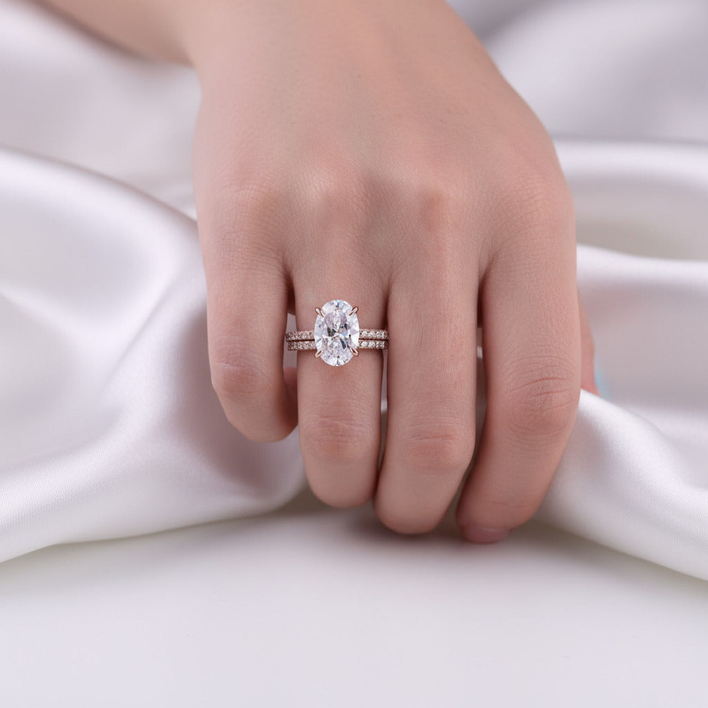 Rose Gold Classic Oval Cut Wedding Ring Set