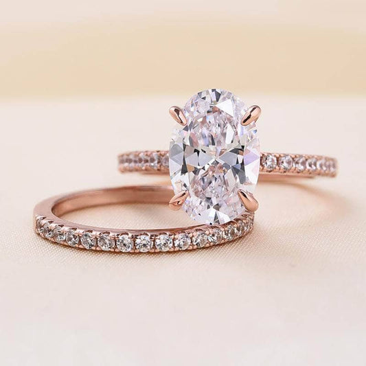 Rose Gold Classic 3.5ct Oval Cut Wedding Ring Set - Black Diamonds New York