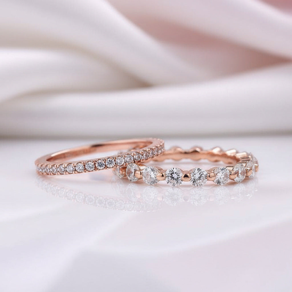 Rose Gold Classic Round Cut Wedding Set-Black Diamonds New York